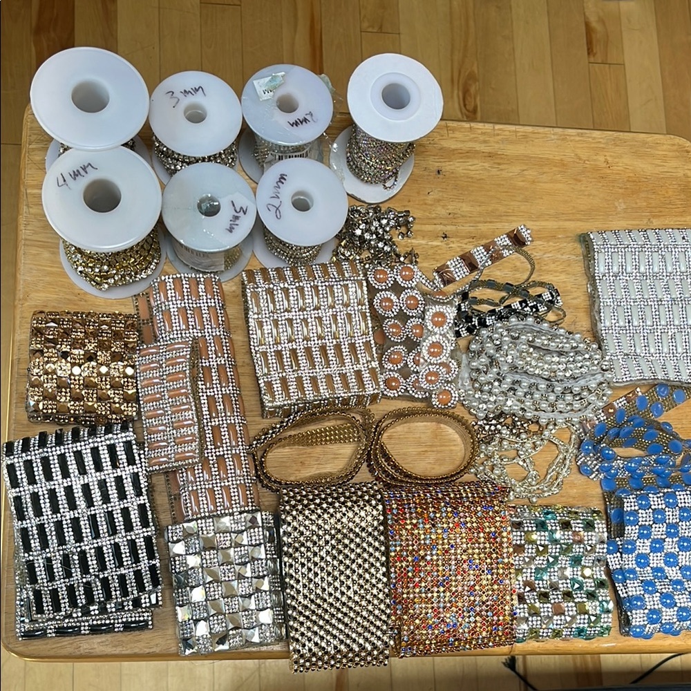 Mixed Beaded & Crystal Trim Assortment - Gold, Silver, Black, Blue, Multicolor